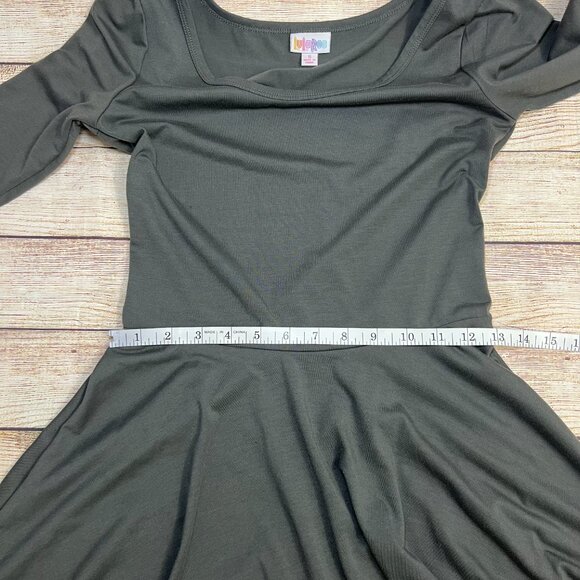 LuLaRoe Nicole Dress Small Olive Green Scoop Neck Fit Flare Skater Dress - Picture 6 of 9